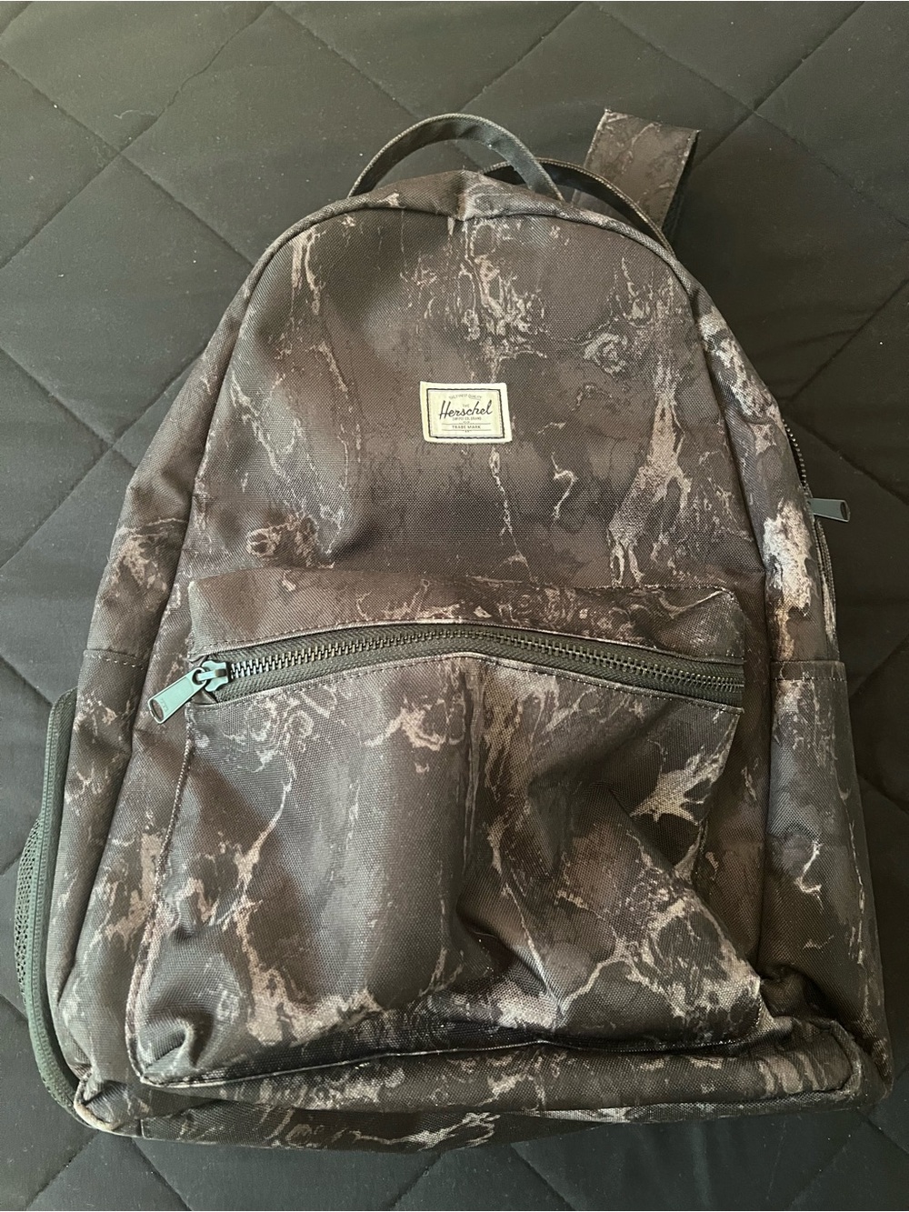 Herschel black marble diaper backpack with changing pad